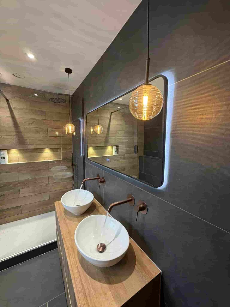 New Bathroom fitted with 2 basins and lighting